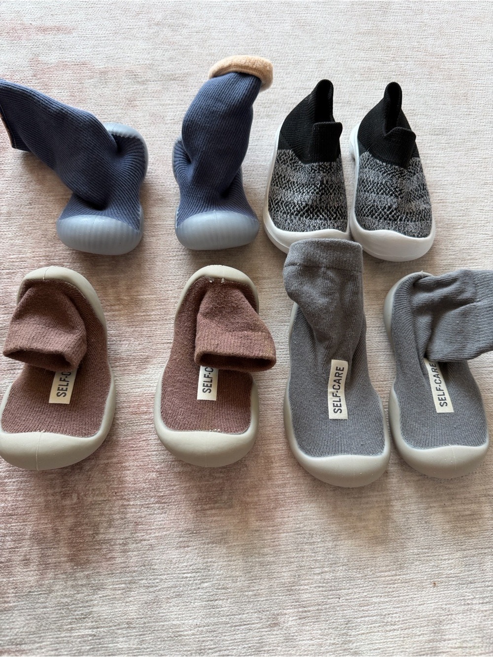 Kids Gray Brown Blue Slip On Sock Shoes NWOT HD4829
